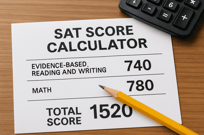 SAT score calculator showing raw to scaled conversion example
