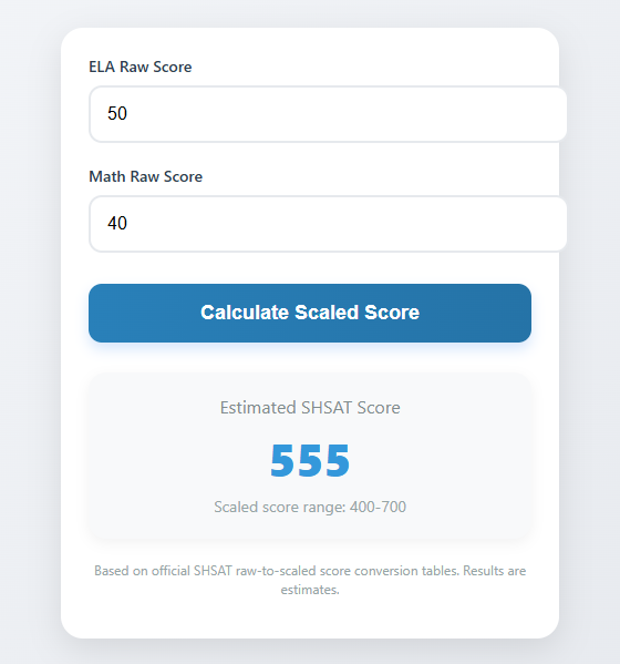 Accurate SHSAT score calculator for practice exam results